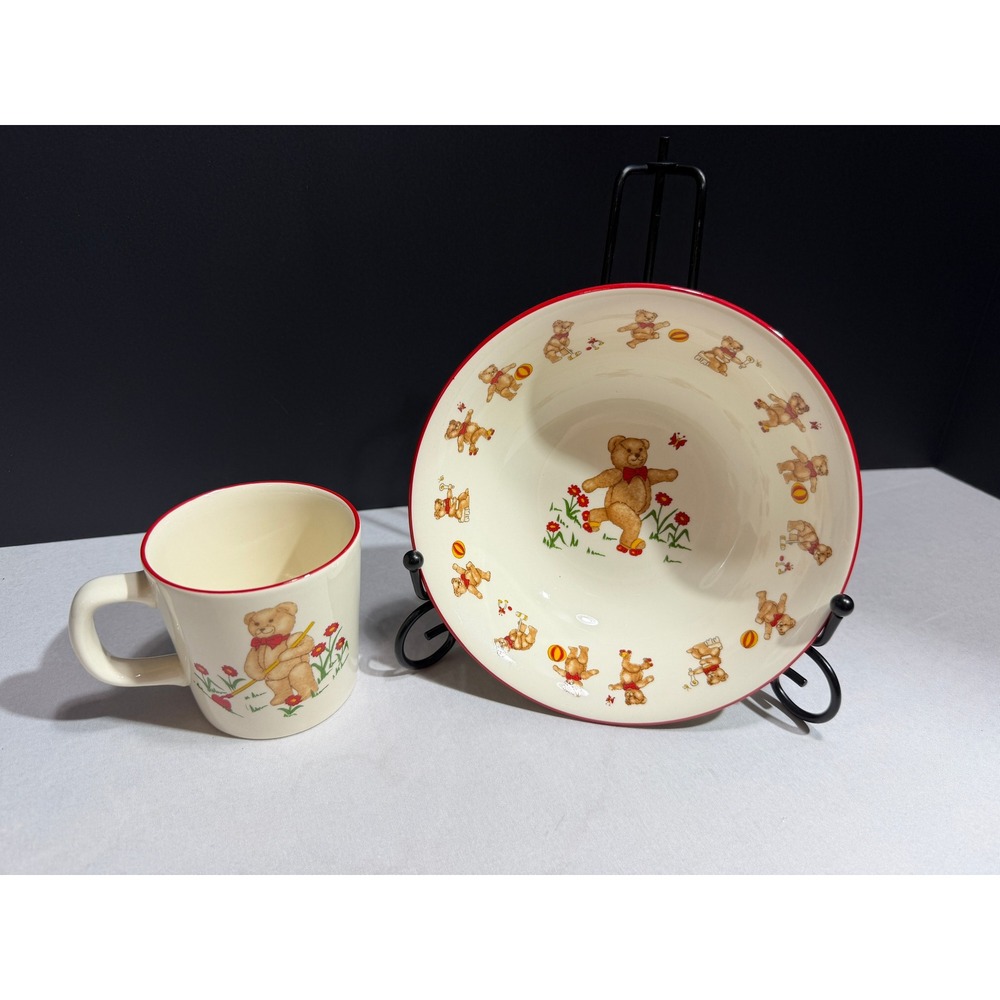 Masons Ironstone Teddy Bears Child Mug and Bowl Set Vintage 1984 Made in England